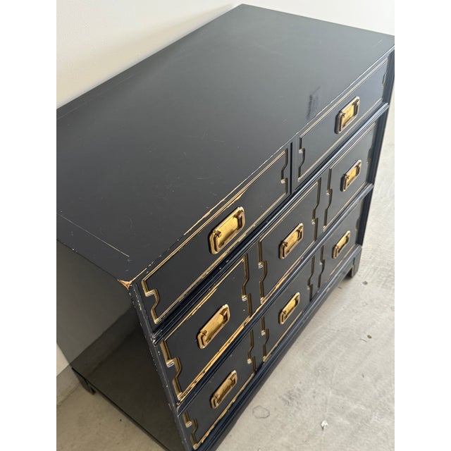Wood 1950s Vintage Black and Gold Dorothy Draper Style Chest of Drawers For Sale - Image 7 of 8