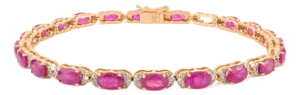 7.67 Carat Natural Ruby Contemporary Tennis Bracelet in 14k Yellow Gold With Diamonds