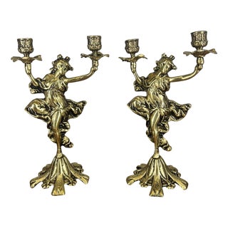 Vintage French Brass Candleholders, Set of 2 For Sale