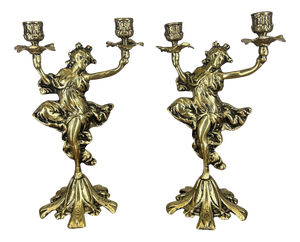 Vintage French Brass Candleholders, Set of 2