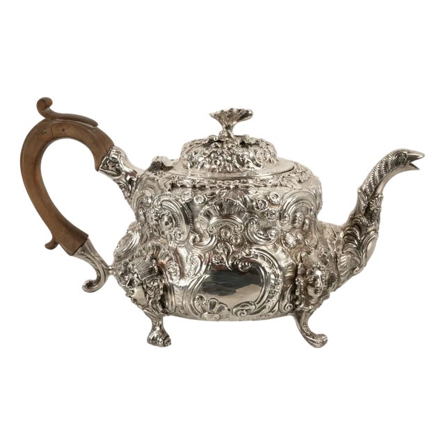 Antique George III Sterling Silver Rococo Teapot London John Wakefield 1819 For Sale