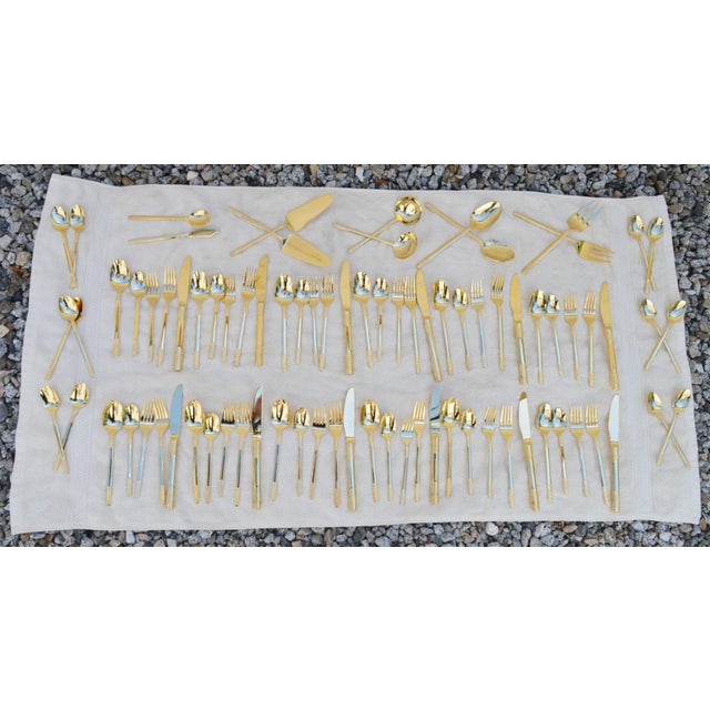 Flatware Contemporary Modern Style Stainless Steel Gold Tone Made in Korea Set of 82: 12 Diner Spoons 12 Diner Forks 12...