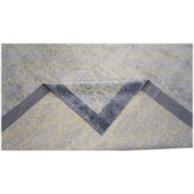 Slate Gray Nepalese Modern Wool & Silk 10X14 Slate Blue & Light Green Handmade Area Rug #1143599 For Sale - Image 8 of 10