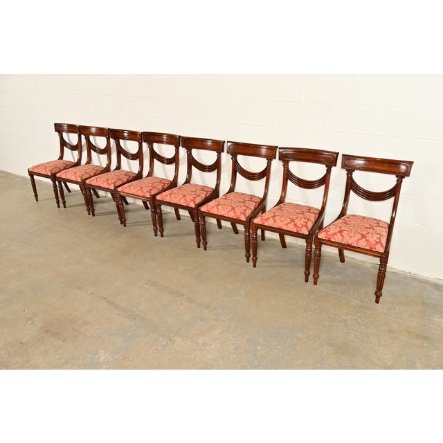 Baker Furniture Style English Regency Carved Mahogany Dining Chairs, Set of Eight For Sale - Image 12 of 12