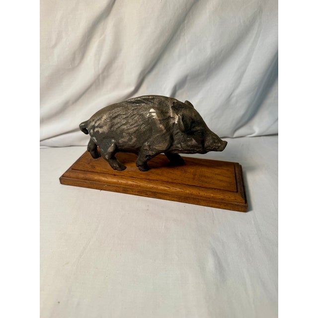 Vintage, French, Bronze, Boar Sculpture, Wood Mounted For Sale In Salt Lake City - Image 6 of 8