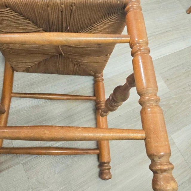 Wood Set of 6 French Provincial Ladderback Dining Chairs With Rush Seats, Oak, Mid-Century For Sale - Image 7 of 18