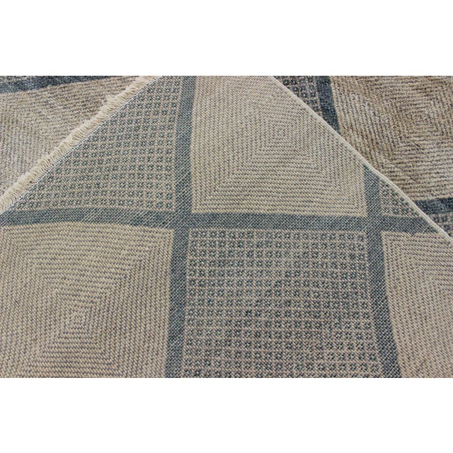Large Gallery Rug in Modern Diamond Design in Blue-Green and Cream For Sale - Image 12 of 13