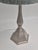 A table lamp in pewter with decor of acanthus leaves on hexagon base, danish grace 1920/30s. With makers mark just and...