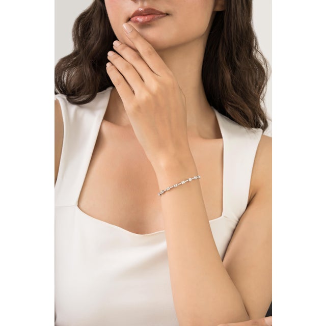 Not Yet Made - Made To Order 3.77ct Emerald-Cut Diamond Station Tennis Bracelet in 14k White Gold For Sale - Image 5 of 15