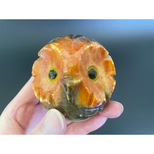 Stone Vintage Italian Hand Carved Alabaster Owl Paperweight For Sale - Image 7 of 11