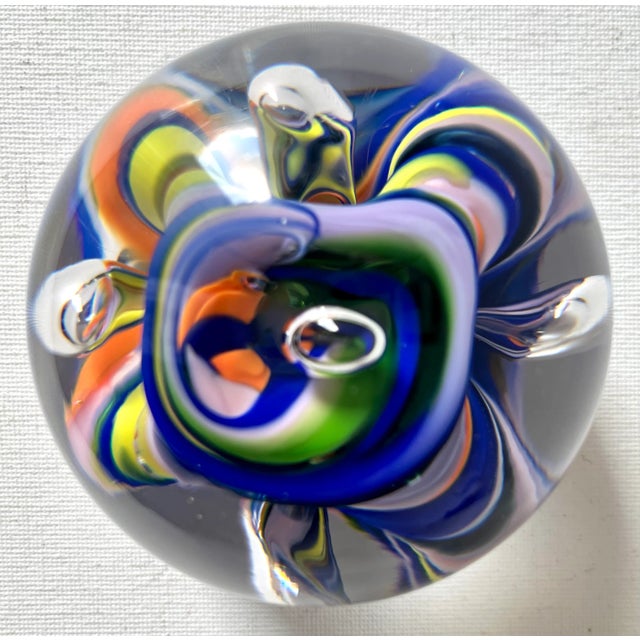 Blue Vintage Hand-Blown Glass Paper Weight-Controlled Bubble For Sale - Image 8 of 8