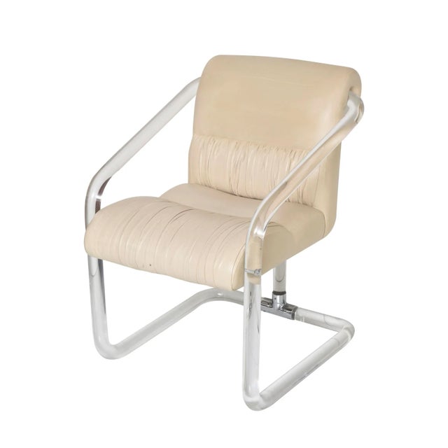 Vintage Lion in Frost Signed Lucite Round Dining Table With Four Lucite and Leather Channeled Chairs For Sale In Miami - Image 6 of 12