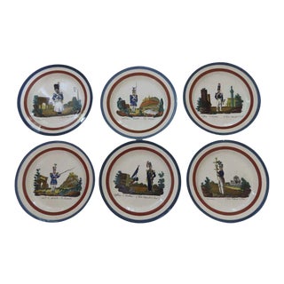 French Early 19th Century Military Soldiers Plates by Creil - Set of 6 For Sale