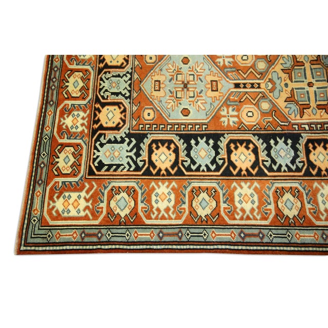 Rustic 1960s Orange & Blue Vintage Turkish Rug 3'11" X 5'10" For Sale - Image 3 of 6