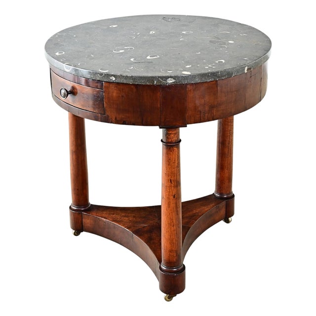 French 19th Century Empire Gueridon with Oyster Marble Top For Sale