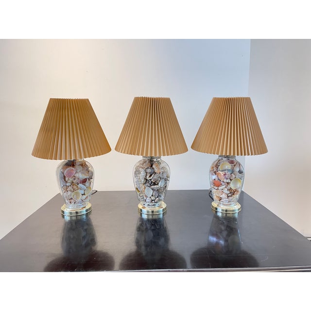 Vintage Coastal Glass Ginger Jar Shell Lamps, Three Available. Lovingly made from genuine shells collected from the west...
