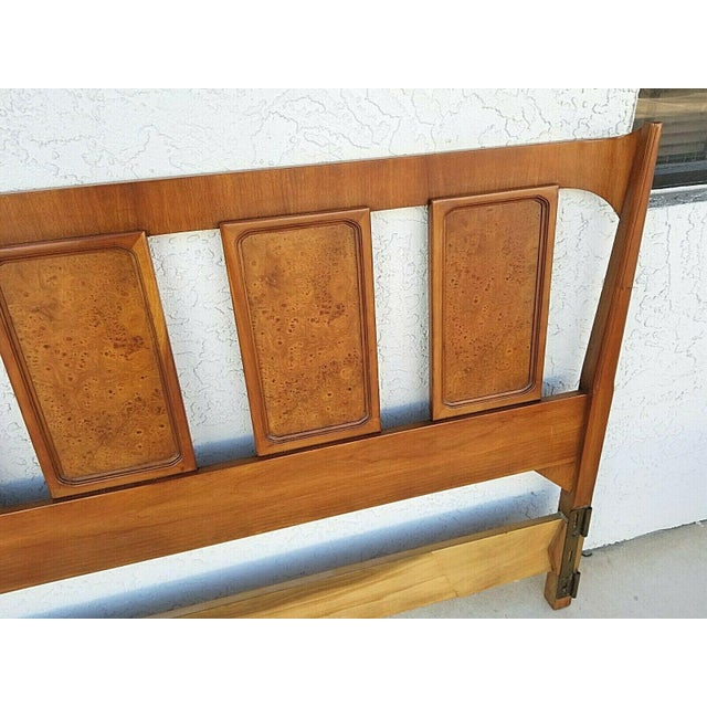 Vintage MCM Danish Modern King Size Winged Headboard With Burl Wood