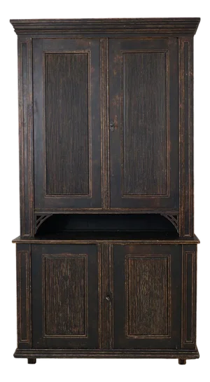 Large Antique Northern Swedish Gustavian Rustic Black Cabinet in Pine