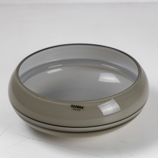 Bowl in shaded grey Murano glass with two black bands in the centre. Baribini label – Murano