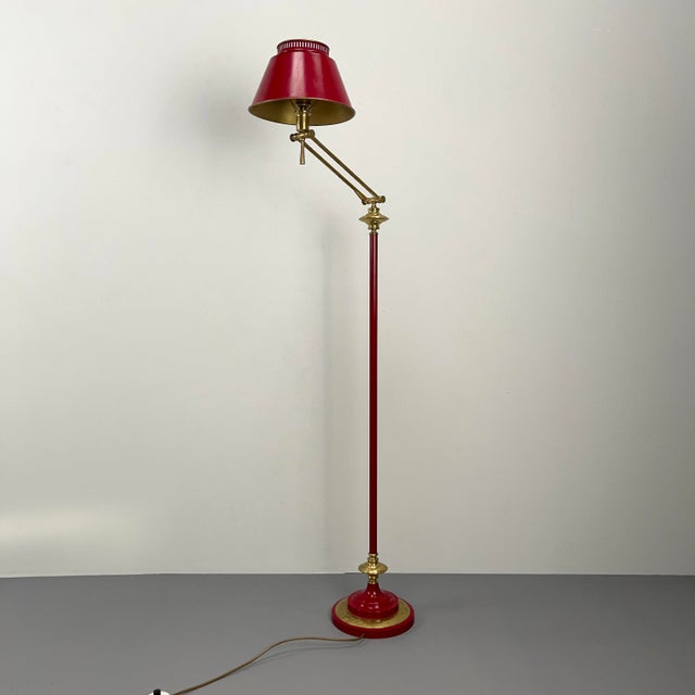 Mid-Century Modern Red Floor Lamp with Metal Shade, Italy, 1950s For Sale - Image 3 of 11