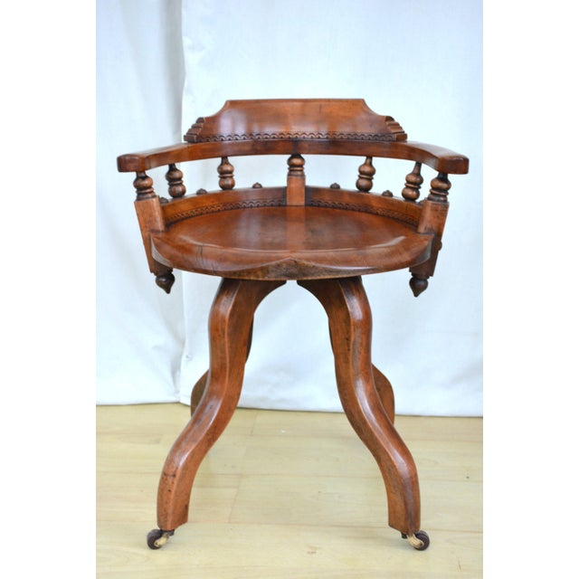 Antique 19th Century Victorian Walnut Revolving Desk Chair For Sale - Image 6 of 18