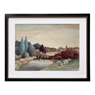 Framed Vintage Signed Watercolor English Landscape Painting For Sale