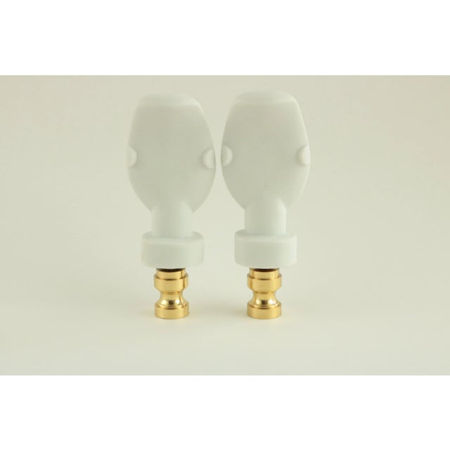 Figurative Cycladic Head Bisque Porcelain Lamp Finials - a Pair For Sale - Image 3 of 6