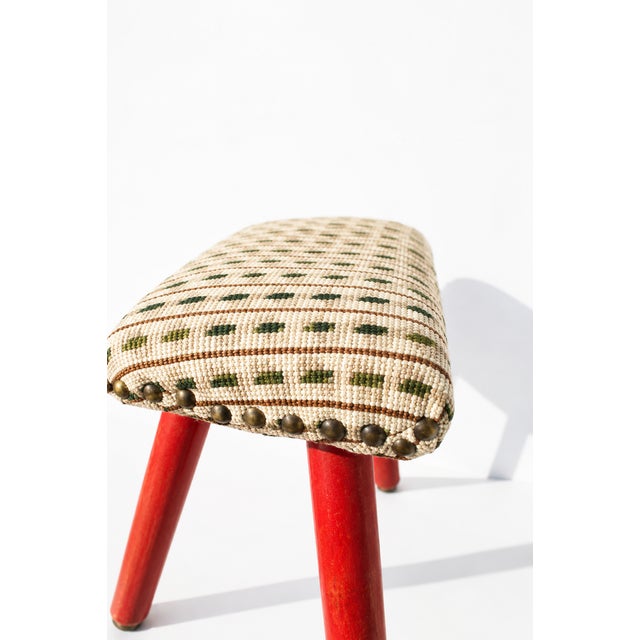 Mid-Century Modern Oval Tripod Ottoman in Kilim Brocade Fabric, 1960s For Sale - Image 6 of 10