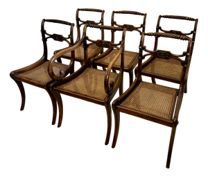 Antique Regency Mahogany Dining Chairs with Cane Seats, Five Singles & One Carver, 1830s, Set of 6