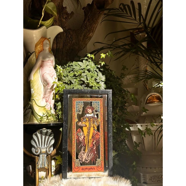 Glass The Four Seasons Mirror Panels after Alfons Mucha, 1970s, Set of 4 For Sale - Image 7 of 10