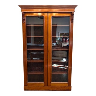 Antique English Bookcase With Glass Doors For Sale