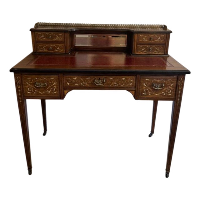 Antique Victorian Rosewood Inlaid Writing Desk, 1900 For Sale