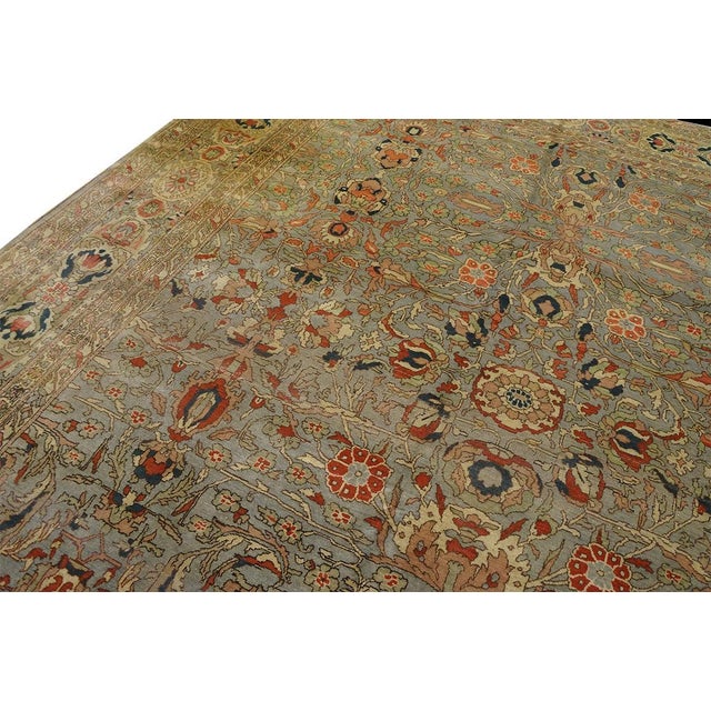 Early 20th Century 1920s Sky Blue Medallion Traditional Antique Turkish Sivas Rug 13'9" X 15'6" Handknotted Wool Carpet For Sale - Image 5 of 6