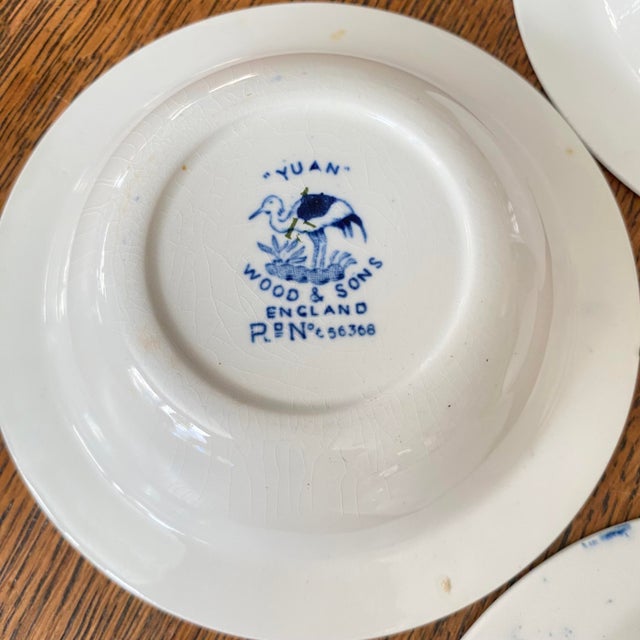 Antique Blue and White Berry/Fruit Bowls by Wood & Sons Made in England "Yuan" Pattern Set of 4 For Sale - Image 10 of 10