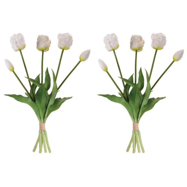 Bring a fresh, classic look to your space with this White Tulip Bundle Set. Featuring a mix of open blooms and budding...