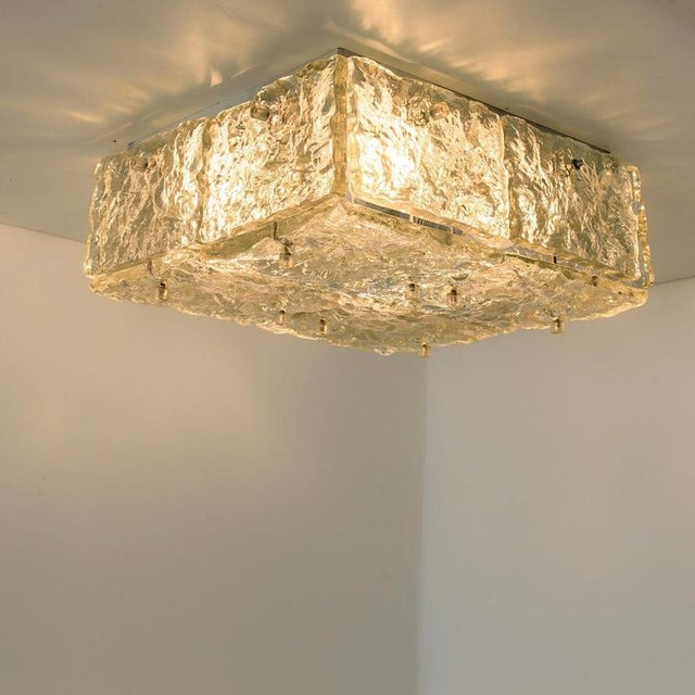 Textured Iced Glass Square Flush Mount attributed to Kalmar, Austria, 1960s For Sale - Image 8 of 12