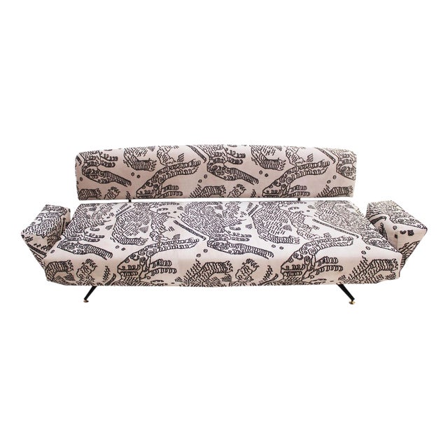 Mid-Century Italian Sofa Bed in Dedar Tiger Mountain Fabric, 1950s For Sale