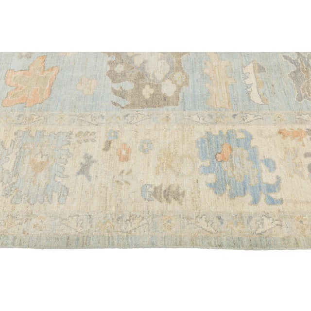 Blue 12x15 Modern Oushak Hand-Knotted Wool Area Rug – Soft Blue & Muted Earth Tones For Sale - Image 8 of 11