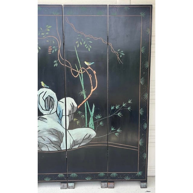 Decorative Japanese Six-Panel Double-Sided Lacquer Folding Screen With Hand-Painted Cranes For Sale - Image 17 of 18
