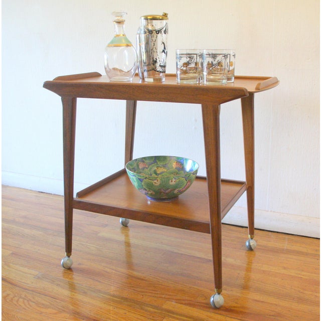 Wood Mid Century Modern Poul Hundevad Style Teak Bar Serving Cart For Sale - Image 7 of 7