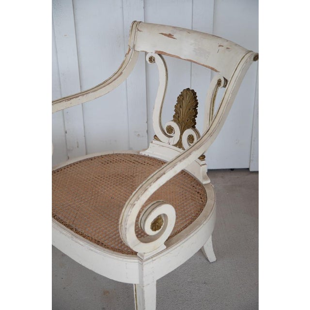 Pair 19th Century Swedish Painted Armchairs With Cane Seats, Gustavian Influence For Sale - Image 6 of 6