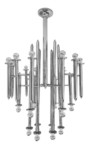Large Mid-Century Modern Chrome Chandelier by Gaetano Sciolari