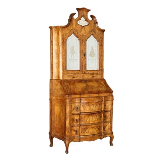 Baroque-Style Secretaire in Veneered Walnut For Sale