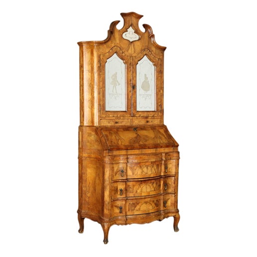 Baroque-Style Secretaire in Veneered Walnut For Sale