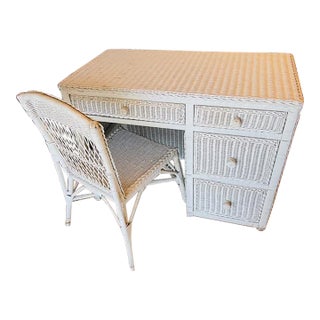 Wicker Desk & Chair, Vintage For Sale