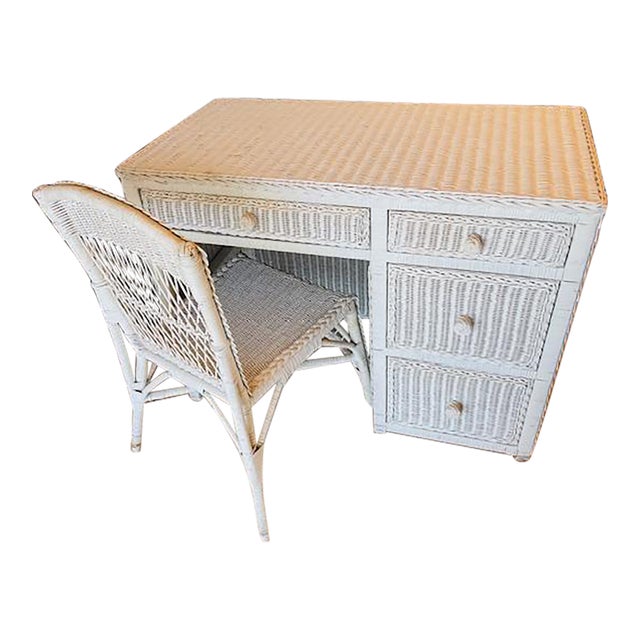 Wicker Desk & Chair, Vintage For Sale