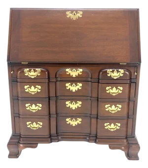 Mahogany Block Front Drop Desk Secretary Bracket Foot 4 Drawers Dresser