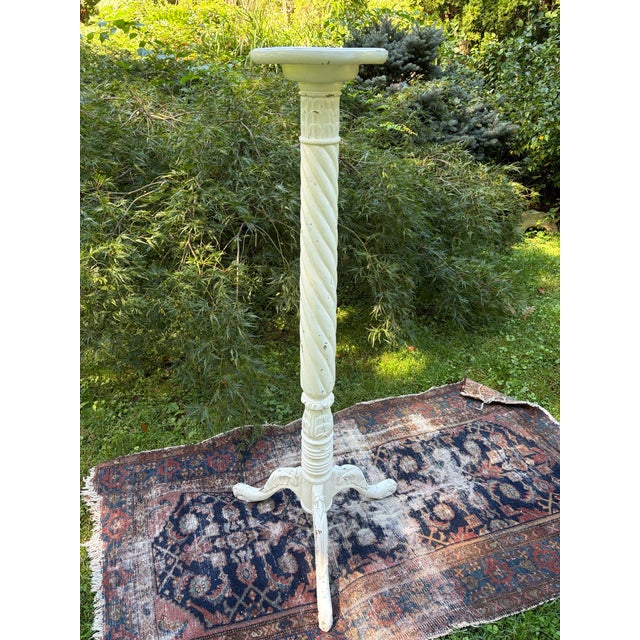 Tall Distressed Wood Claw Foot Painted Pedestal Plant Stand For Sale - Image 18 of 18