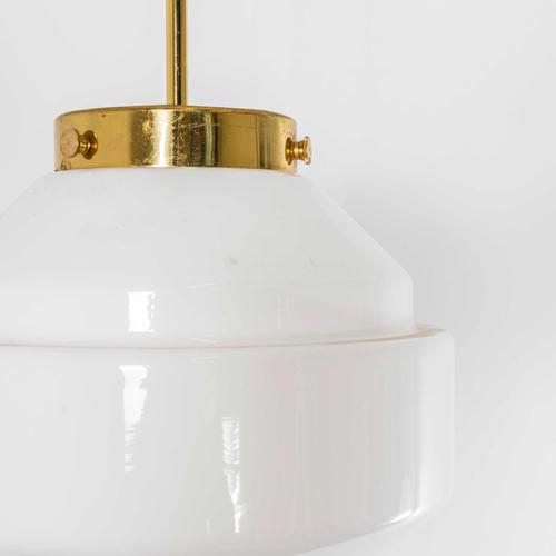 Metal Vintage Plumb Bob Opaline Pendant Lamp, 1950s For Sale - Image 7 of 9
