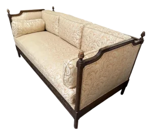 Antique Neoclassical Carved Italian Walnut Down Filled Daybed Sofa Settee